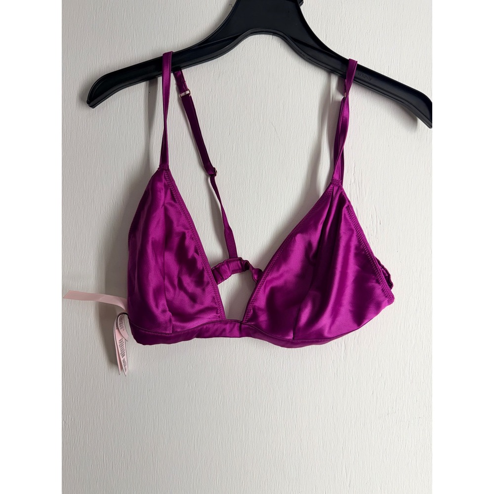 Victoria's Secret Magenta Purple Satin Triangle Bralette T-Back Wireless L